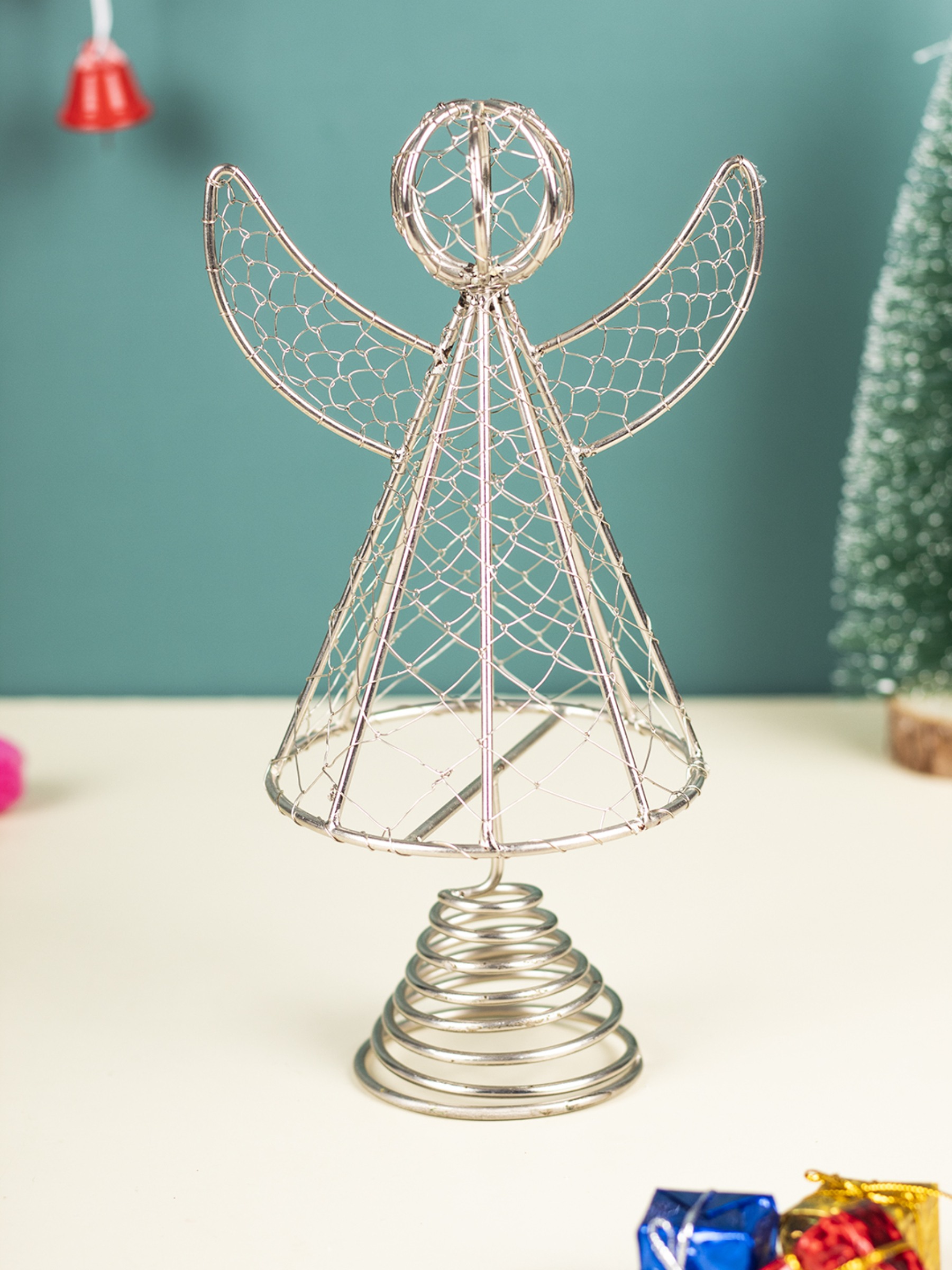 Silver Metal Christmas Angle Tree Topper Decoration Ornament
