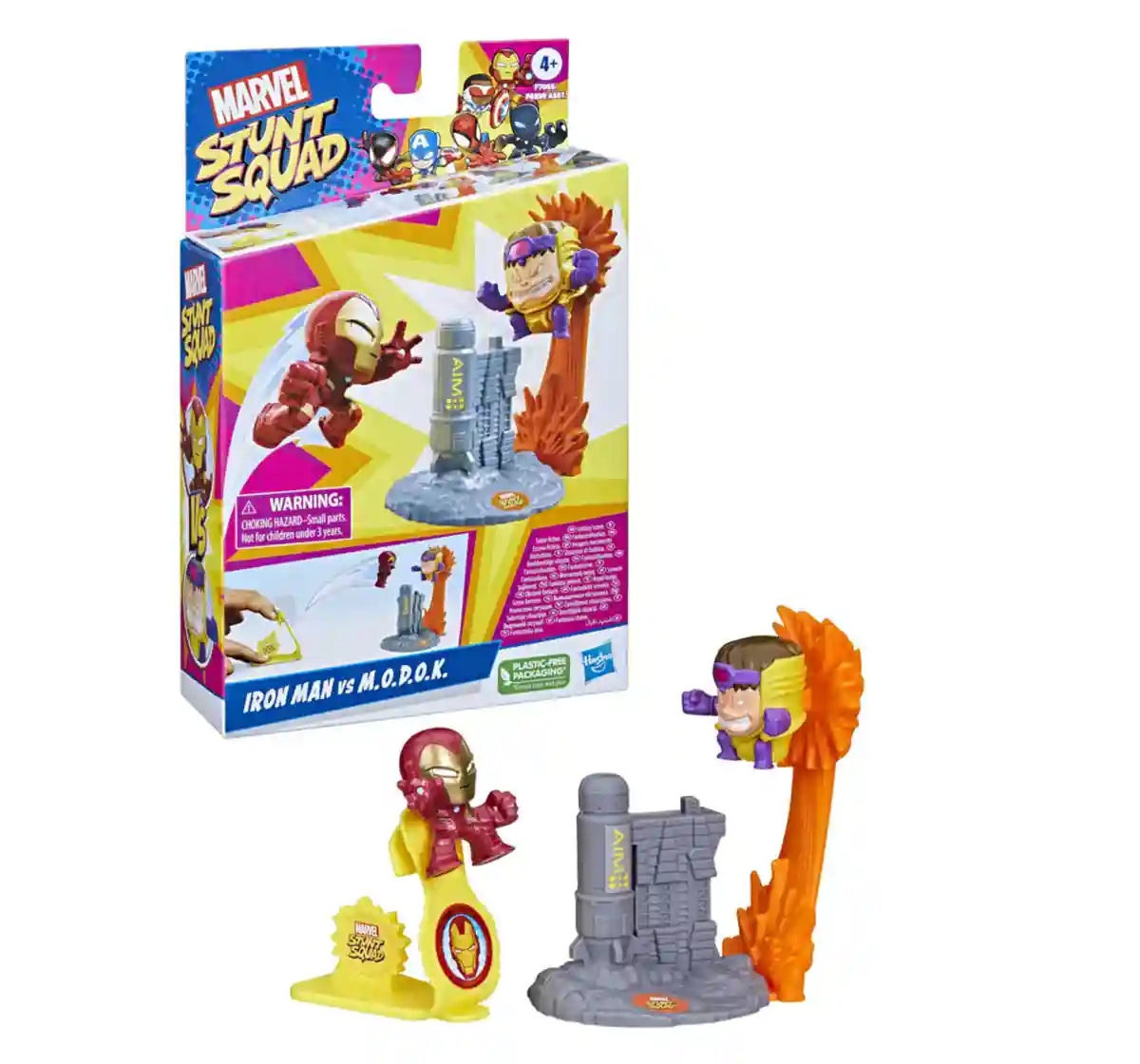 Marvel Stunt Squad Iron Man vs. M.O.D.O.K. Playset, 1.5-Inch Super Hero Action Figures, Marvel Toys, 4Y+