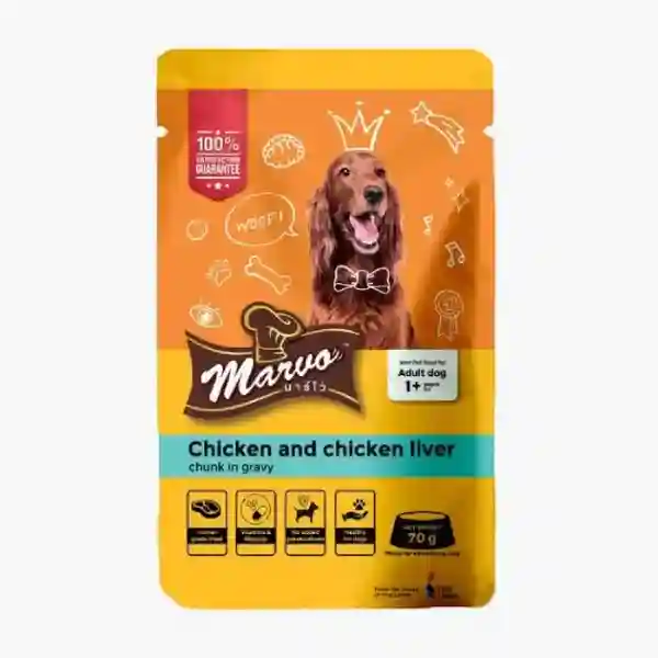 Marvo Chicken & Chicken Liver Chunk in Gravy Adult Wet Dog Food - 70 g - Pack of 1