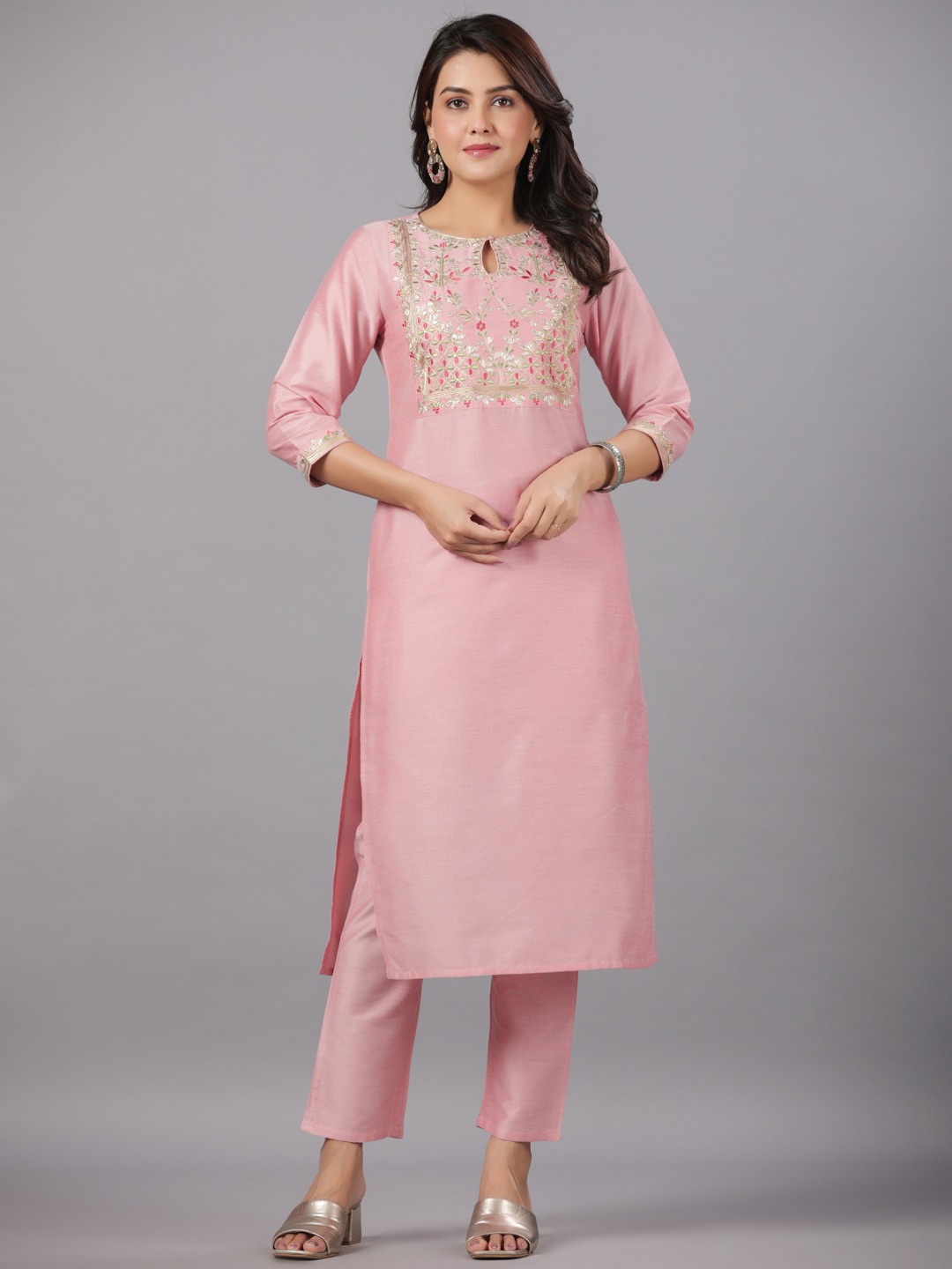 Pst Embroidery Kurta With Solid Pant