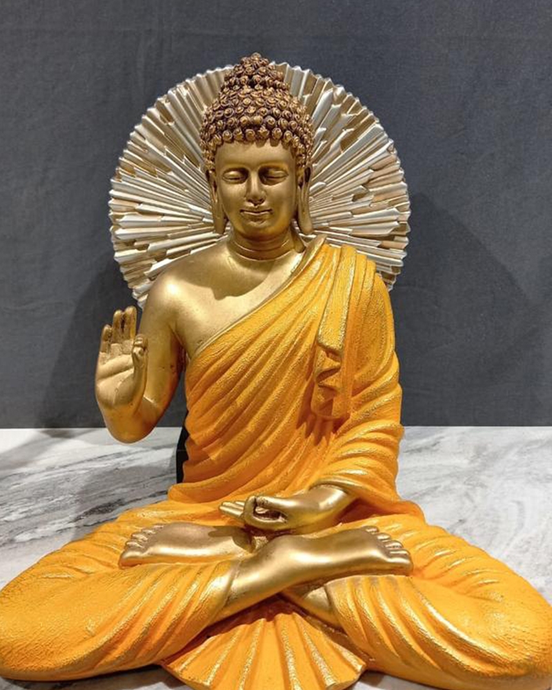 Order Happiness | Order Happiness Polyresin Gold & Yellow Buddha With Gold & Black Small Stand (Combo) 1