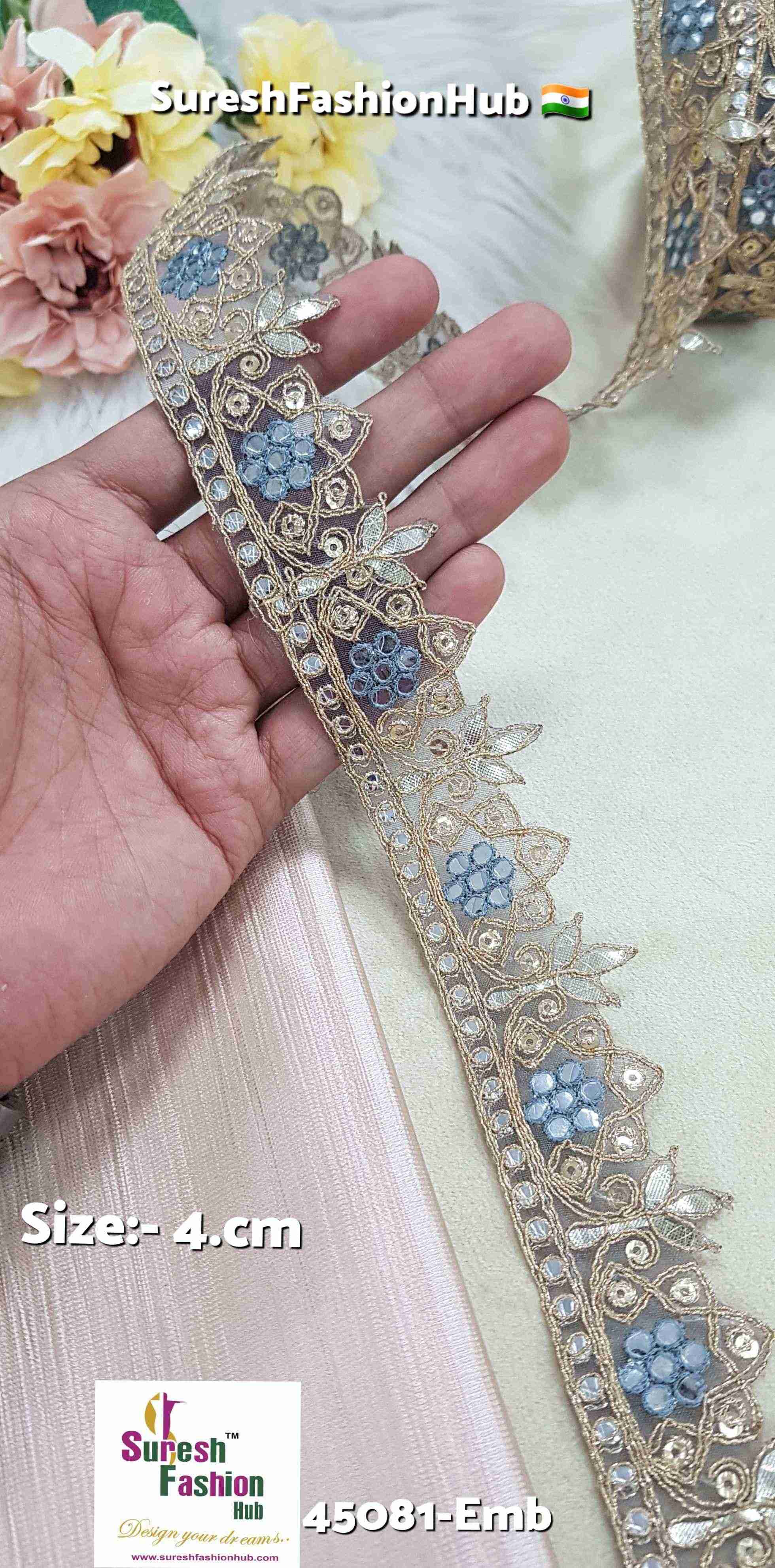 Grey Mirror Petal Cutwork Gota Lace
