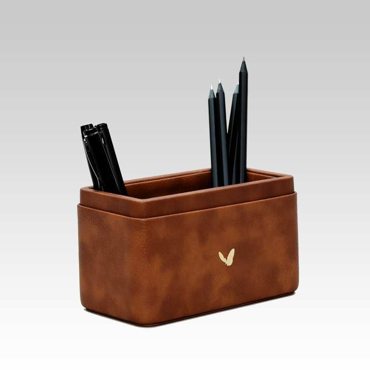 Pen/Pencil Holder | Faux Leather | Rectangular Medium | Classic | Tan