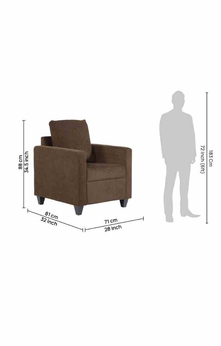 neudot Saya Sofa for Living Room | 1 Persons Sofa| Premium Fabric with Cushioned Armrest | 12 Months Warranty| Solid Wood Frame| 1 Seater in Saya Brown Color
