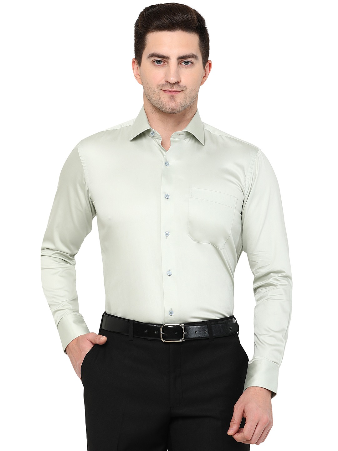 Peacock Green Solid Slim Fit Formal Shirt | Metal