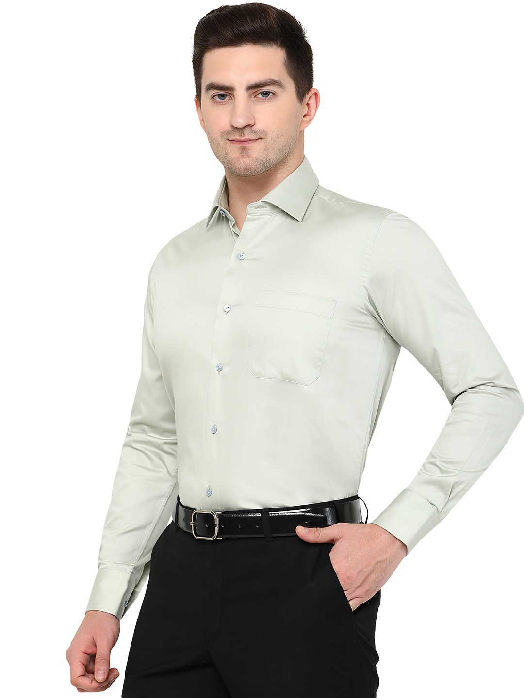Peacock Green Solid Slim Fit Formal Shirt | Metal