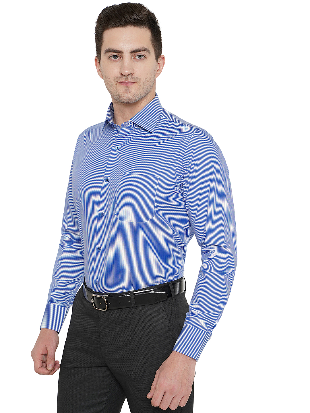 Royal Blue Solid Slim Fit Formal Shirt | Metal