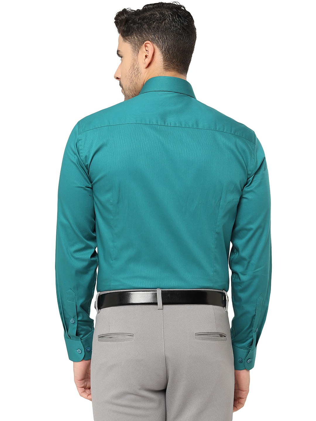 Teal Solid Slim Fit Formal Shirt | Metal