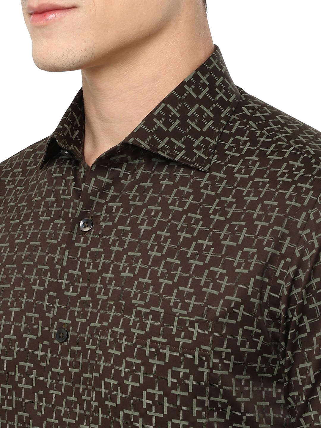 Dark Grey Printed Slim Fit Formal Shirt | Metal