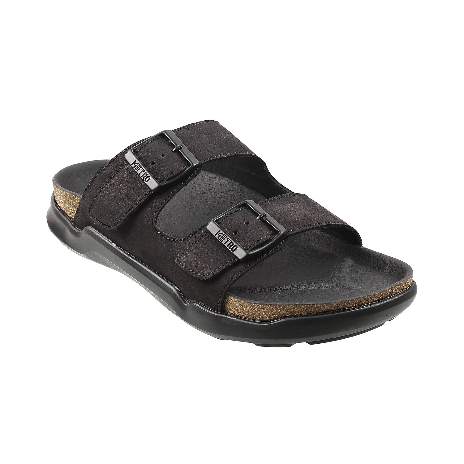 Metro  Men  Black  Leather  Sandals  Euro 39