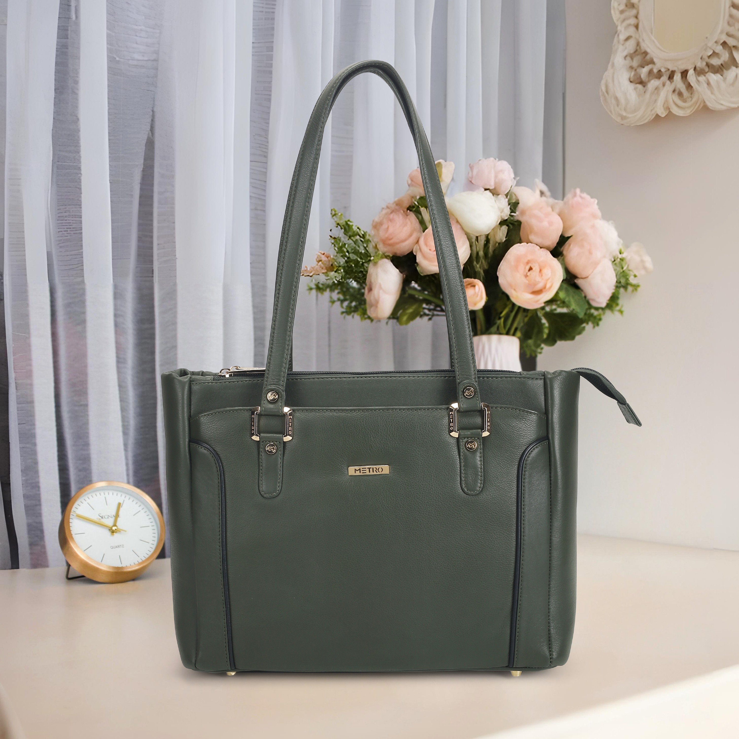 Metro Women Olive Leather Handbags Onesize