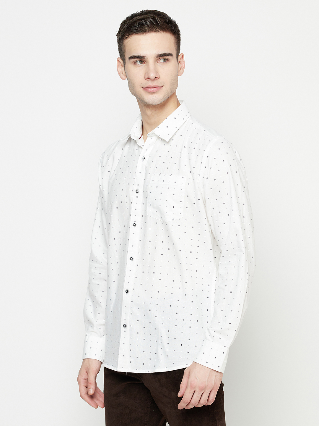 White Opaque Printed Full Sleeve Casual Shirt