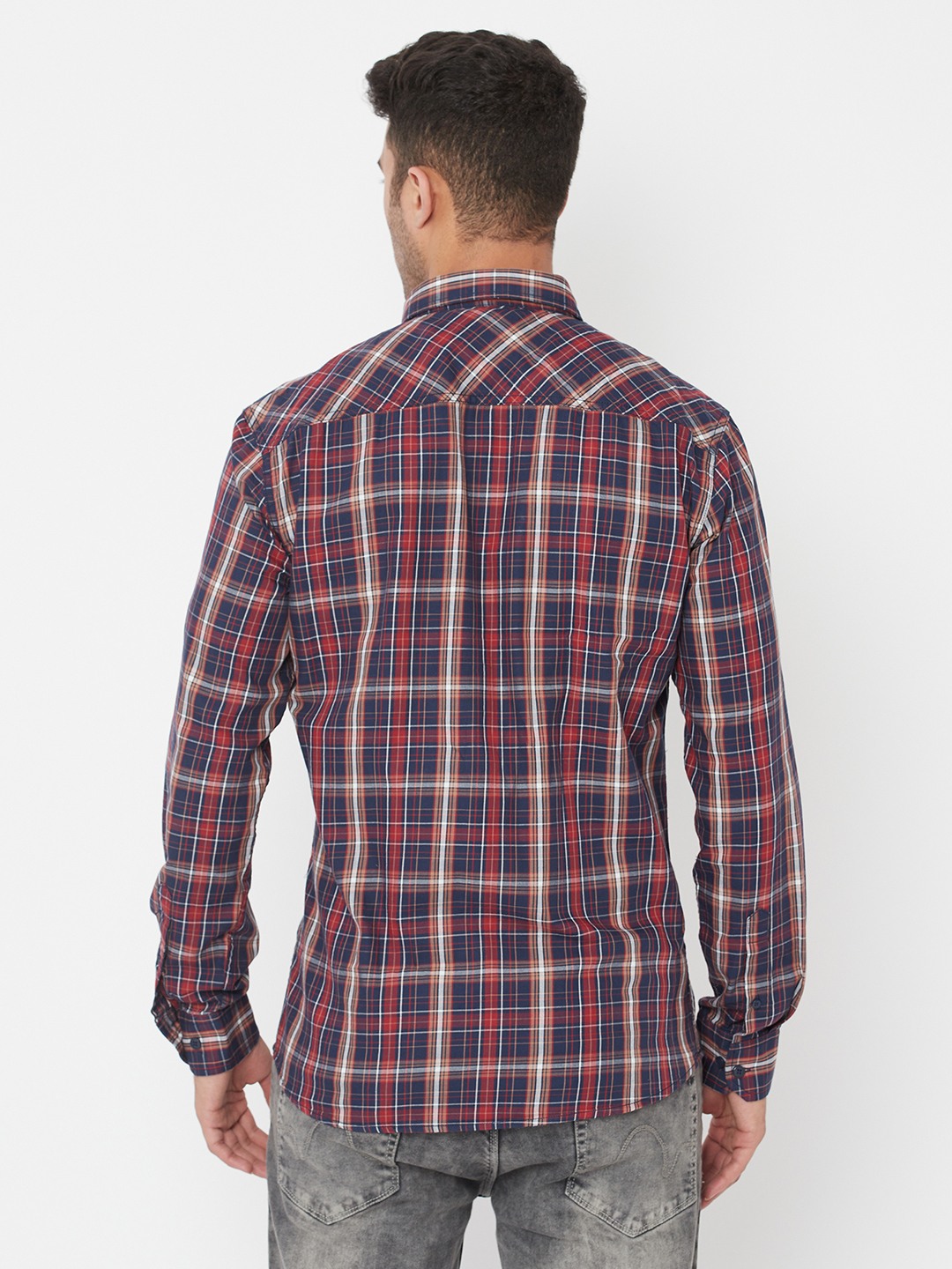  Maroon Tartan Checks Opaque Checked Full Sleeve Casual Shirt