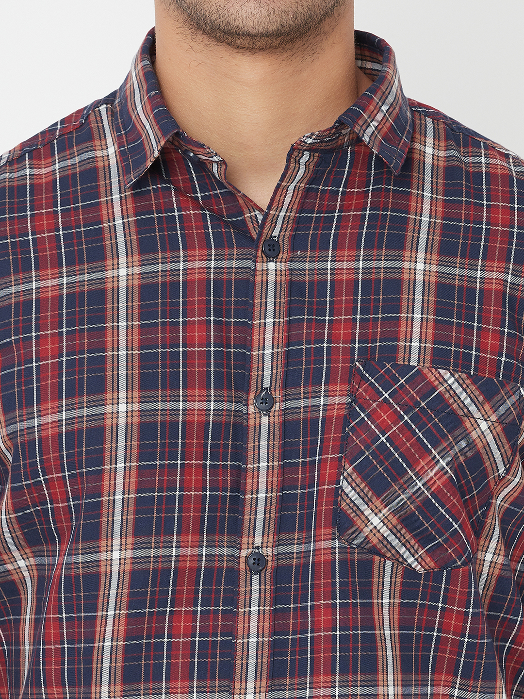  Maroon Tartan Checks Opaque Checked Full Sleeve Casual Shirt