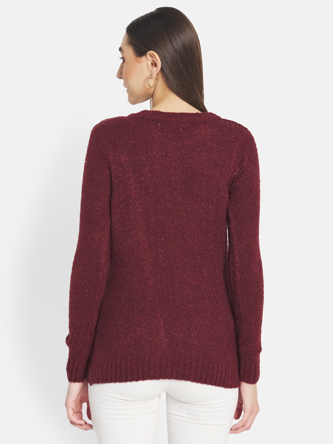 METTLE Women Maroon Cable Knit Cardigan