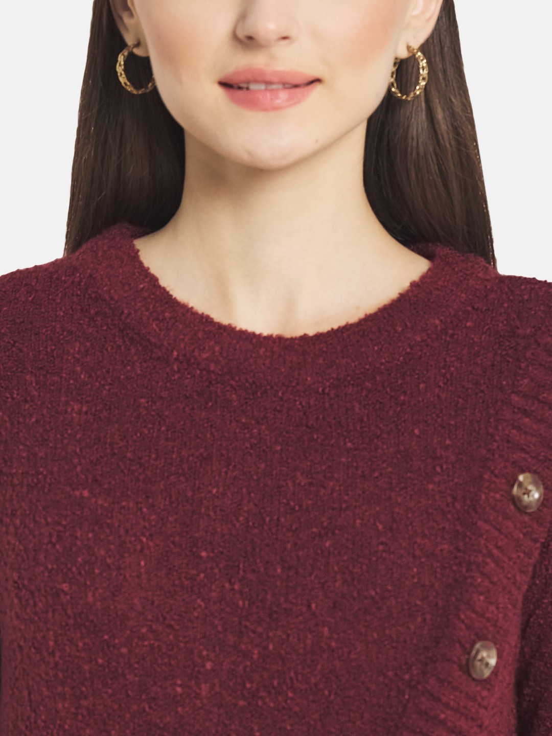 METTLE Women Maroon Cable Knit Cardigan