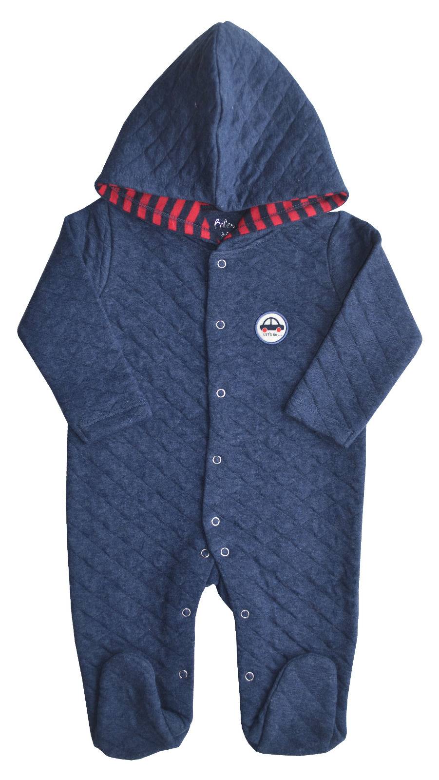 Baby's Full Hoody Romper/Sleeper with feet,Color-Navy Melange