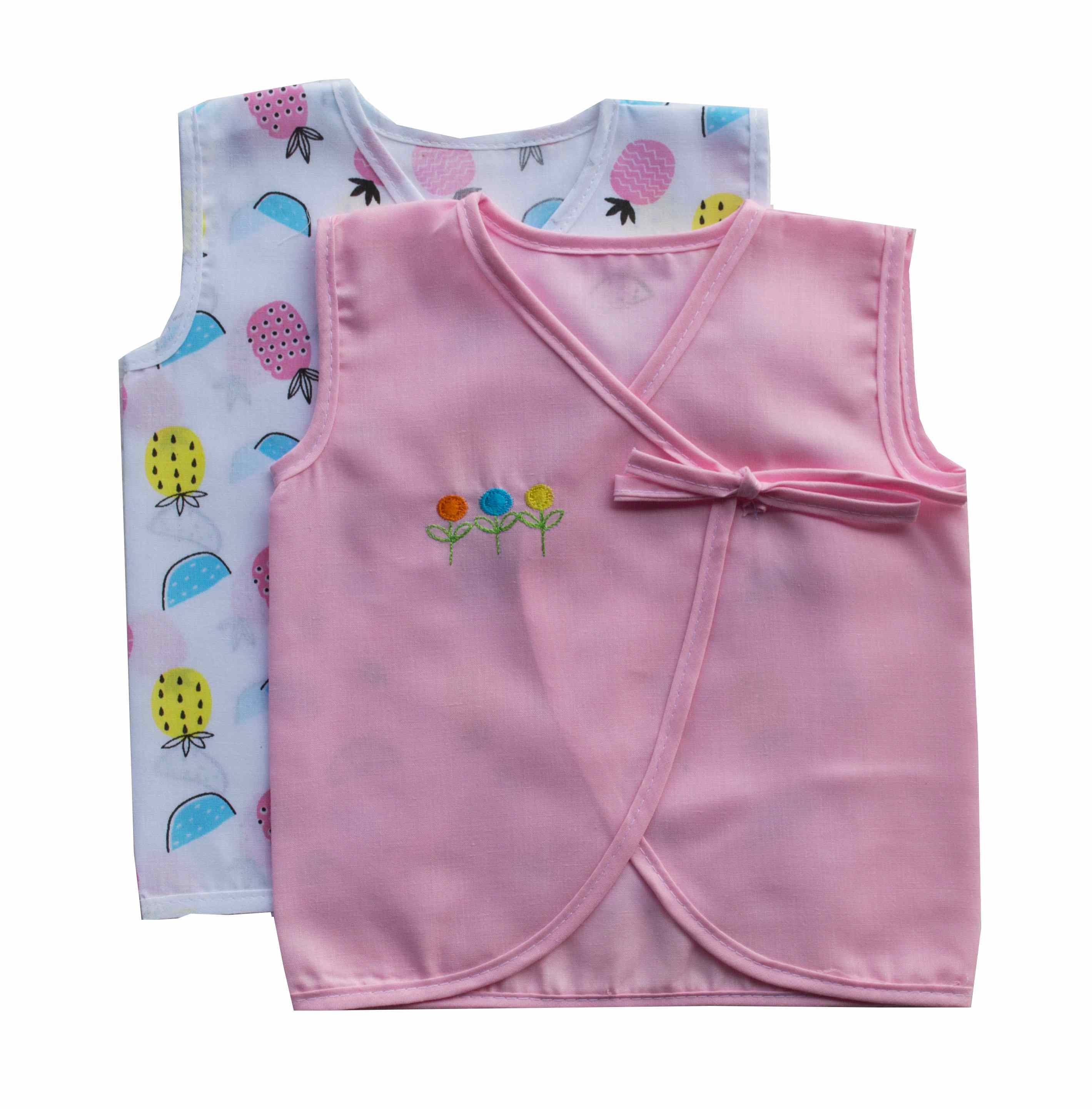 Plain Pink Jhabla & White Fruits Printed Jhabla 2 pc Combo (100% Cotton)