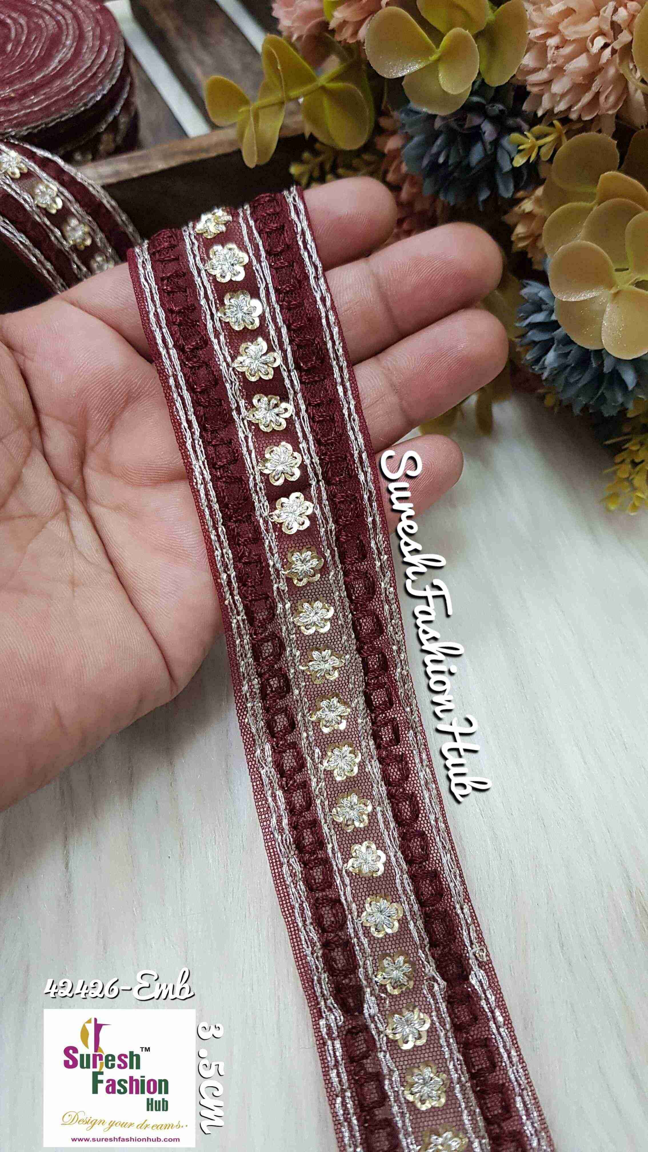 Maroon Regal Net Sequin Embellishment Trim
