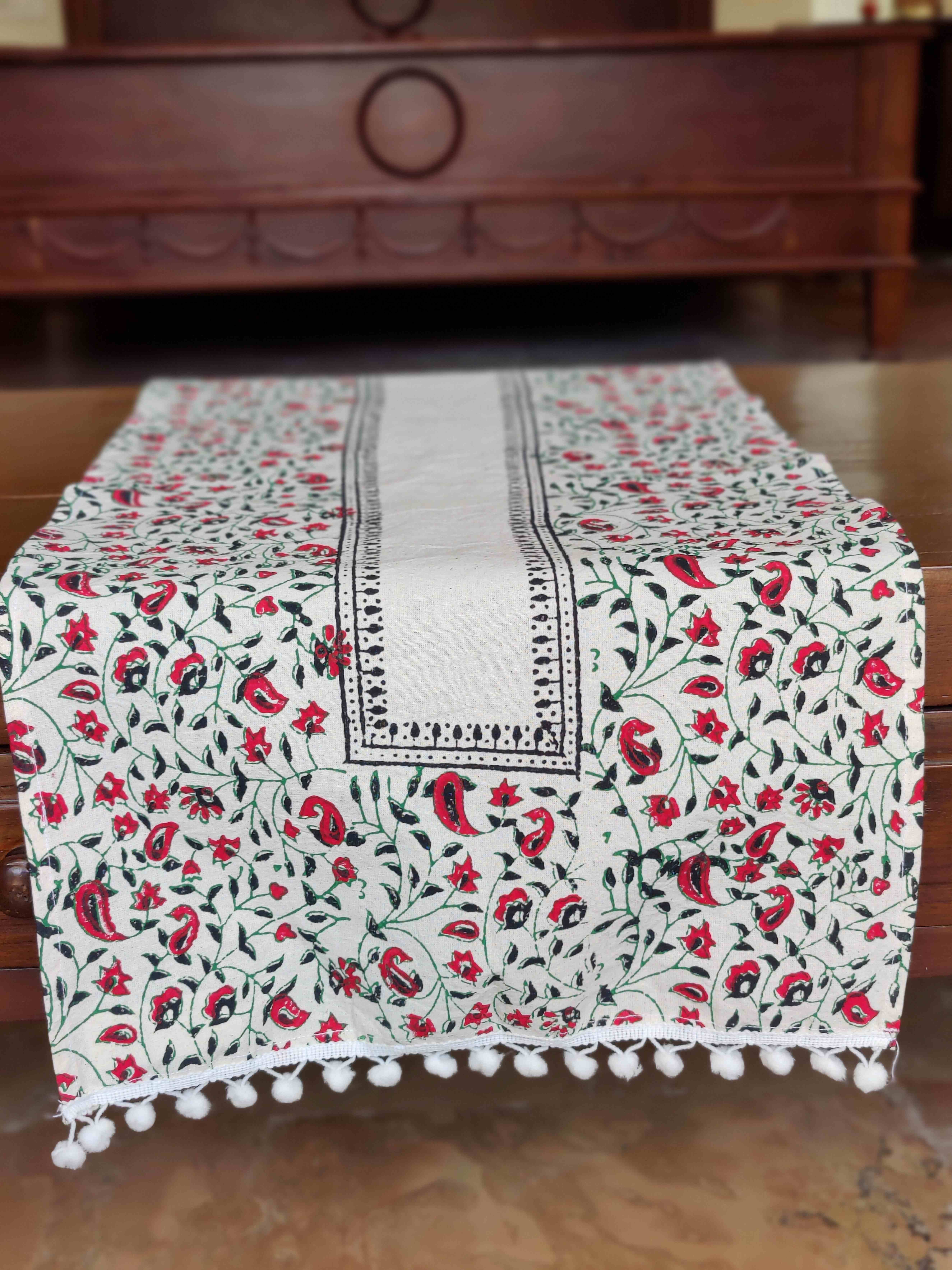 Table Runner Handblock Printed Colourful Designs with Tassels