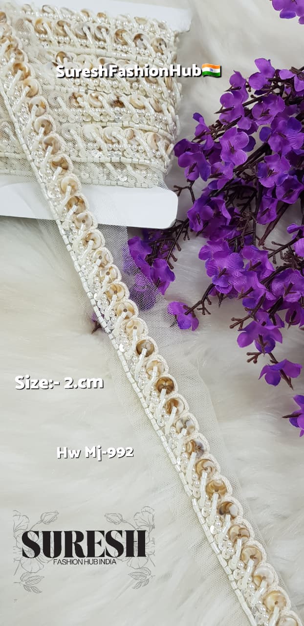 Off White Handmade Boho Pearl & Seashell Scallop Lace – Mj-992