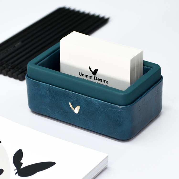 Visiting Card Holder for Desk | Faux Leather | Rectangular | Moderno | Blue