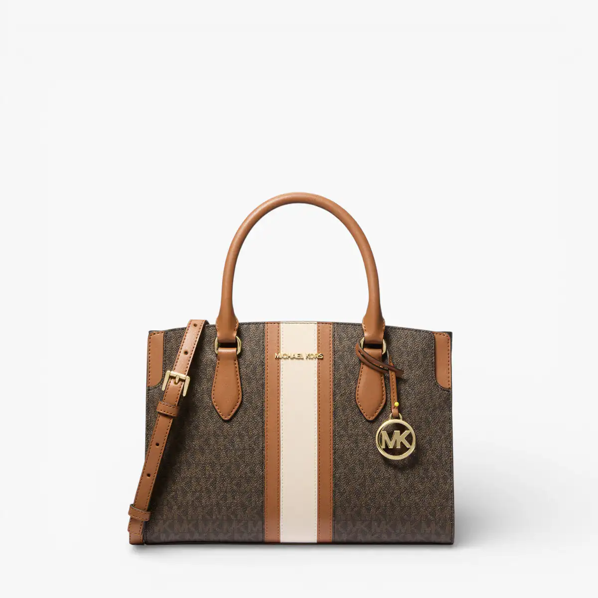 BECCA MEDIUM SIGNATURE LOGO STRIPE SATCHEL