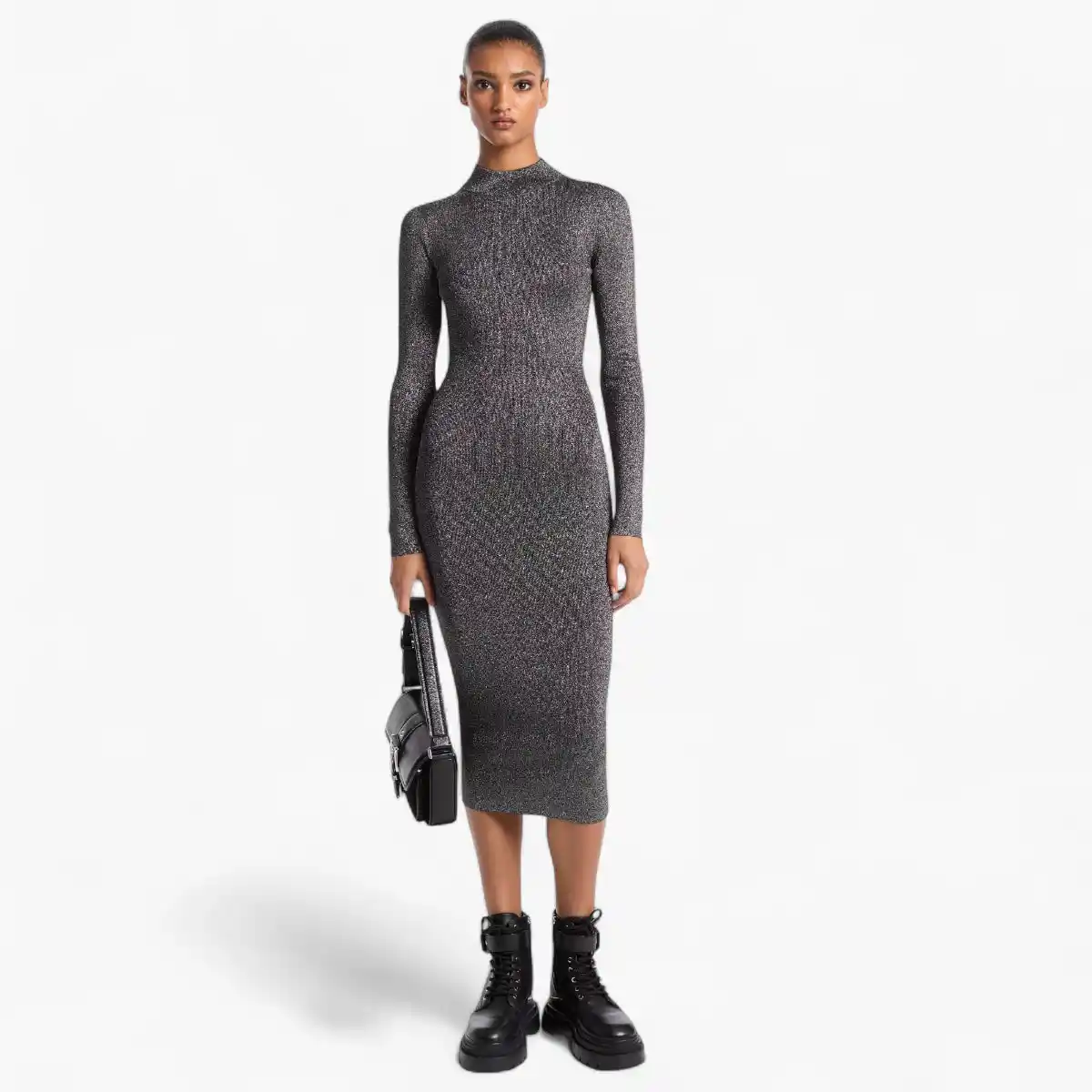Metallic Knit Mock Neck Dress