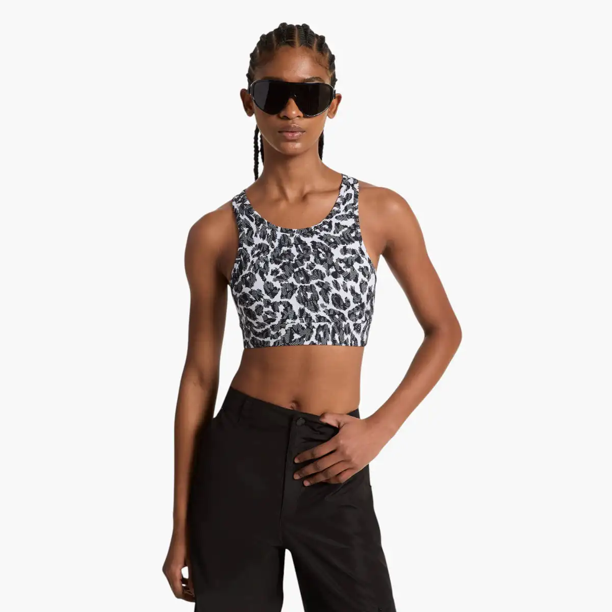 Stretch Recycled Nylon Leopard Logo Sports Bra