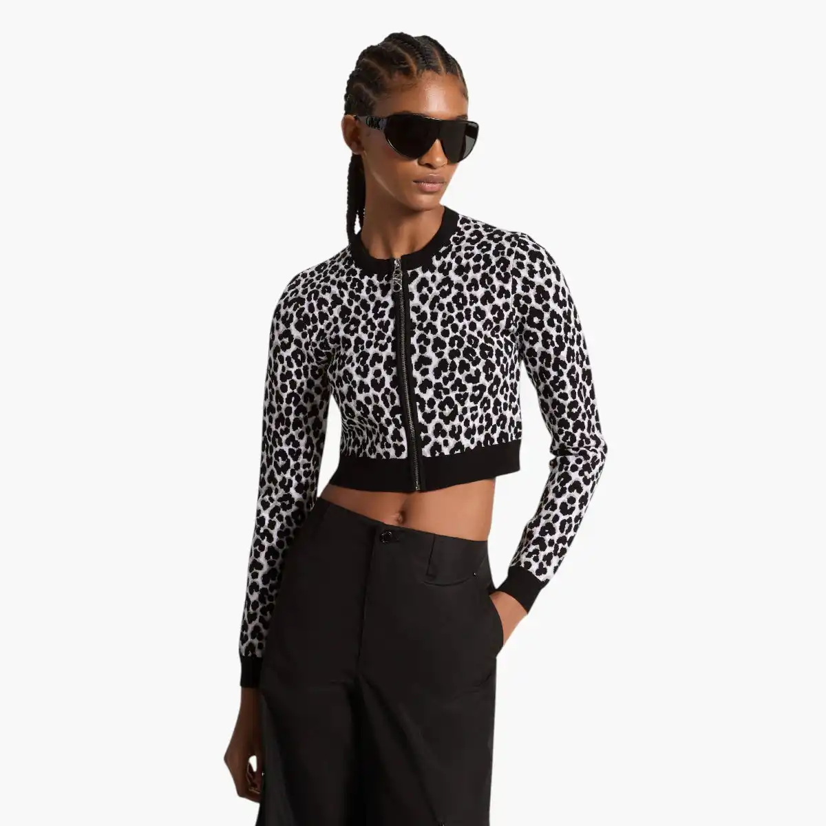 Leopard Jacquard Knit Zip Cardigan