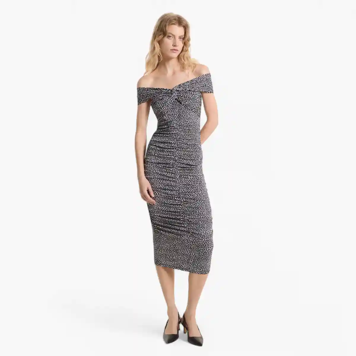 Leopard Print Stretch Matte Jersey Off-The-Shoulder Dress