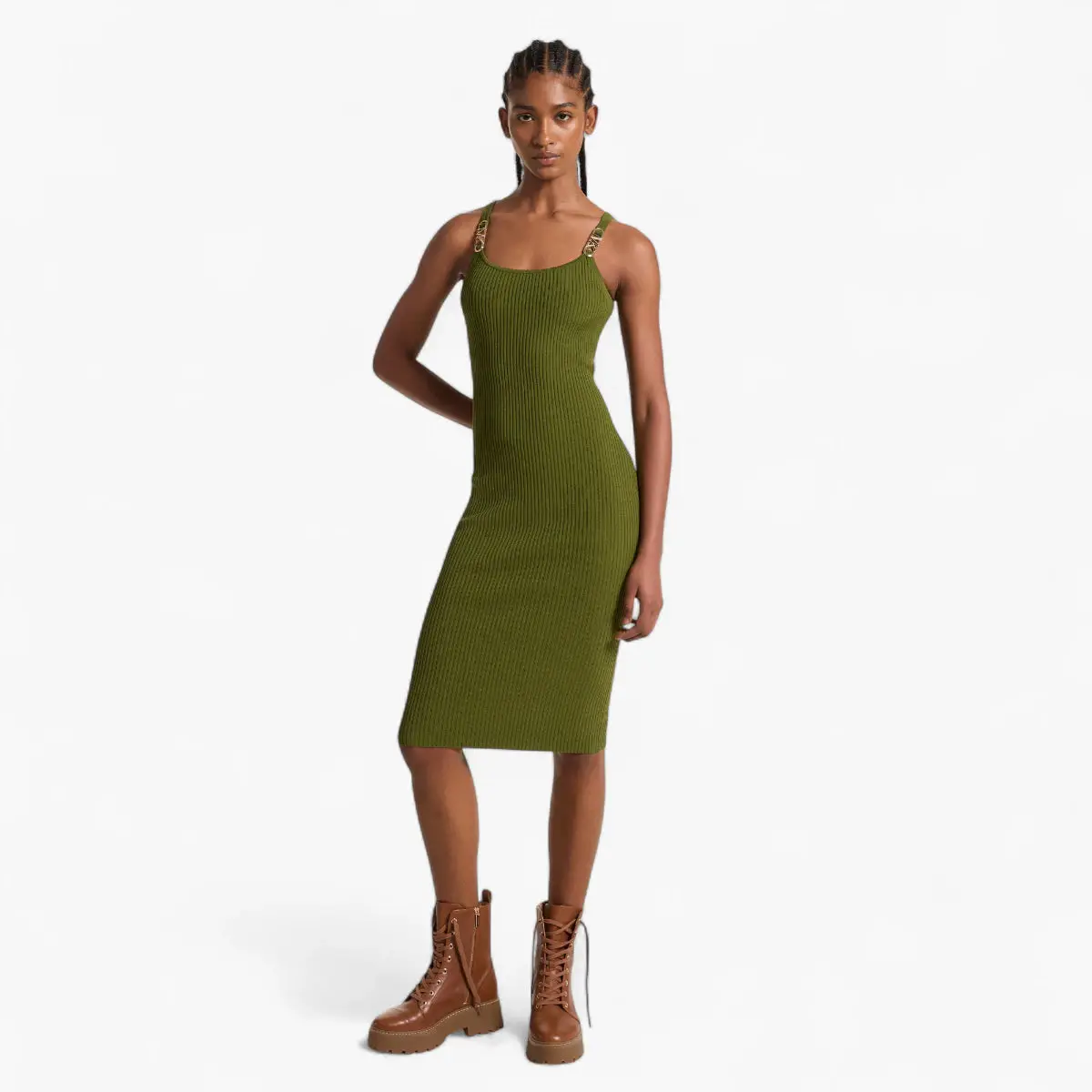 Ribbed Stretch Knit Midi Tank Dress