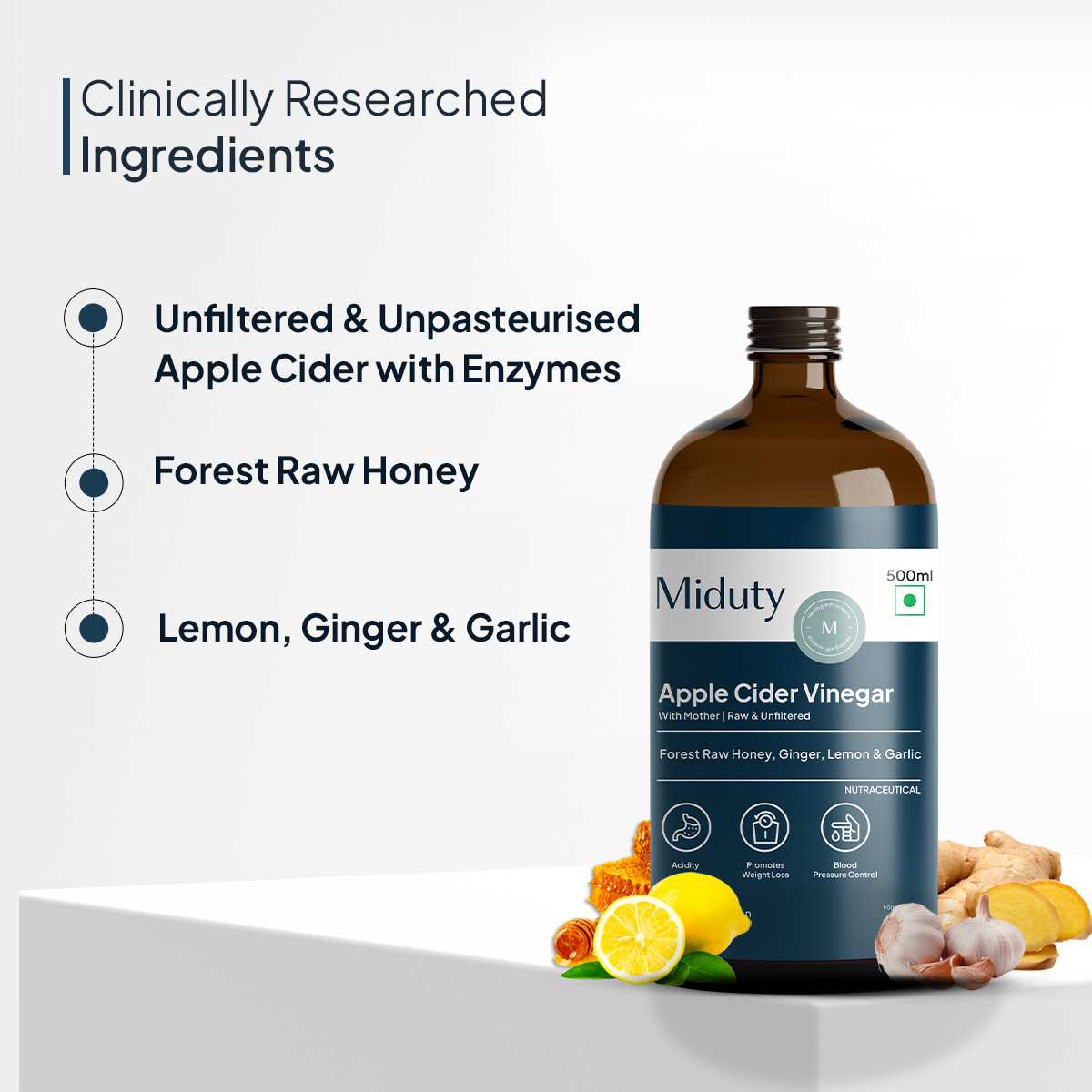 Miduty | Apple Cider Vinegar | Raw Honey Lemon Garlic Ginger | 500ml