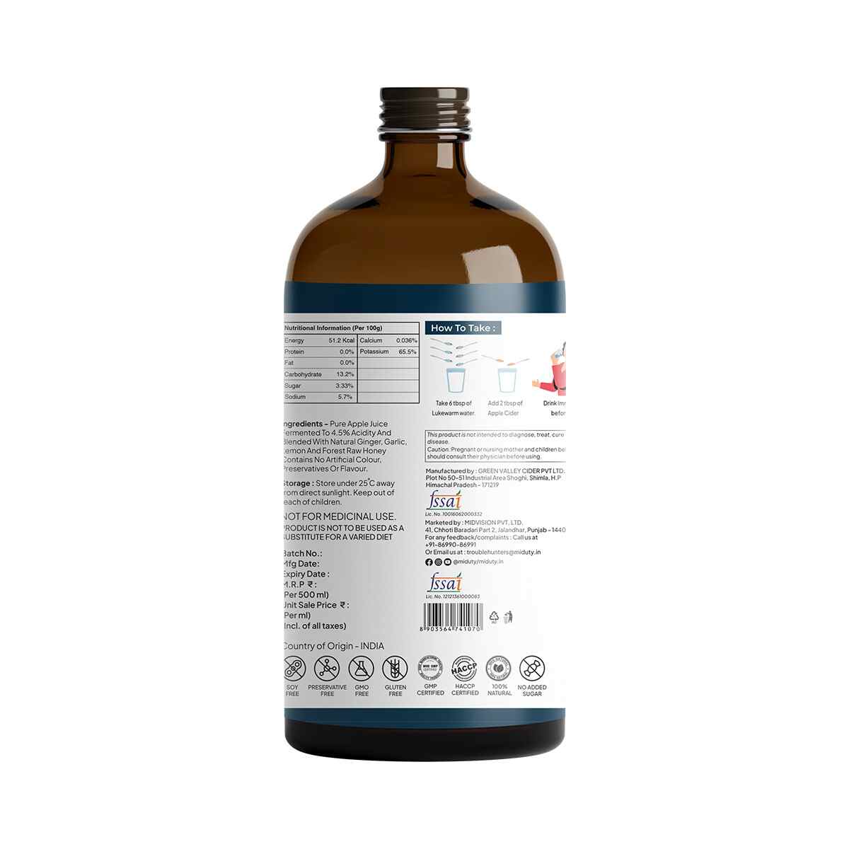 Miduty | Apple Cider Vinegar | Raw Honey Lemon Garlic Ginger | 500ml