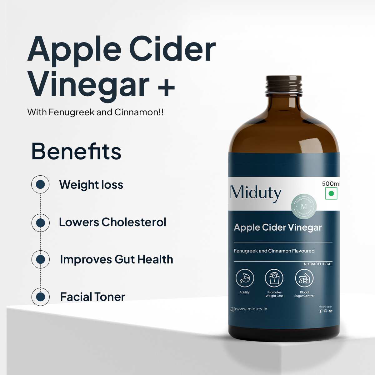 Miduty | Apple Cider Vinegar | Stevia | 500ml