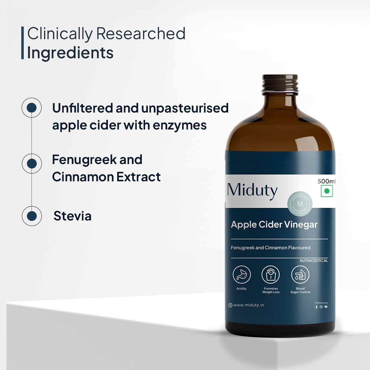 Miduty | Apple Cider Vinegar | Stevia | 500ml