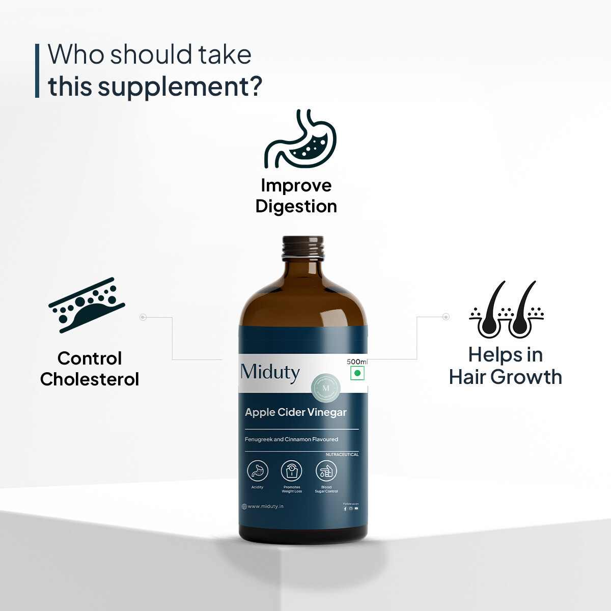 Miduty | Apple Cider Vinegar | Stevia | 500ml