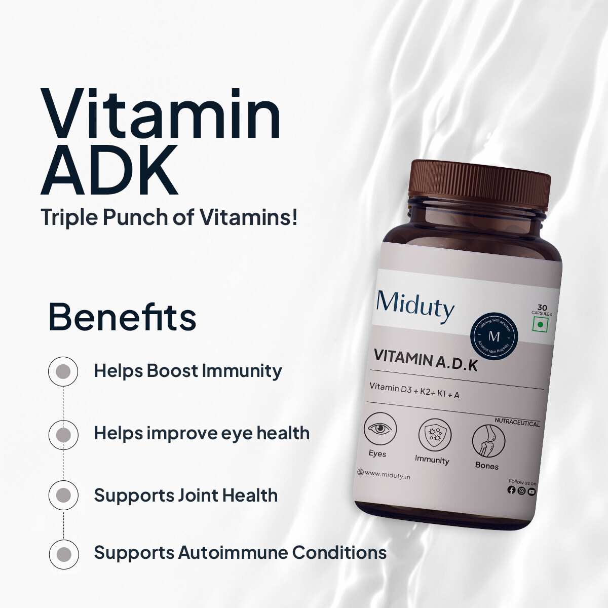 Miduty | Vitamin ADK - A D3 K2 K1 | 30 Cap