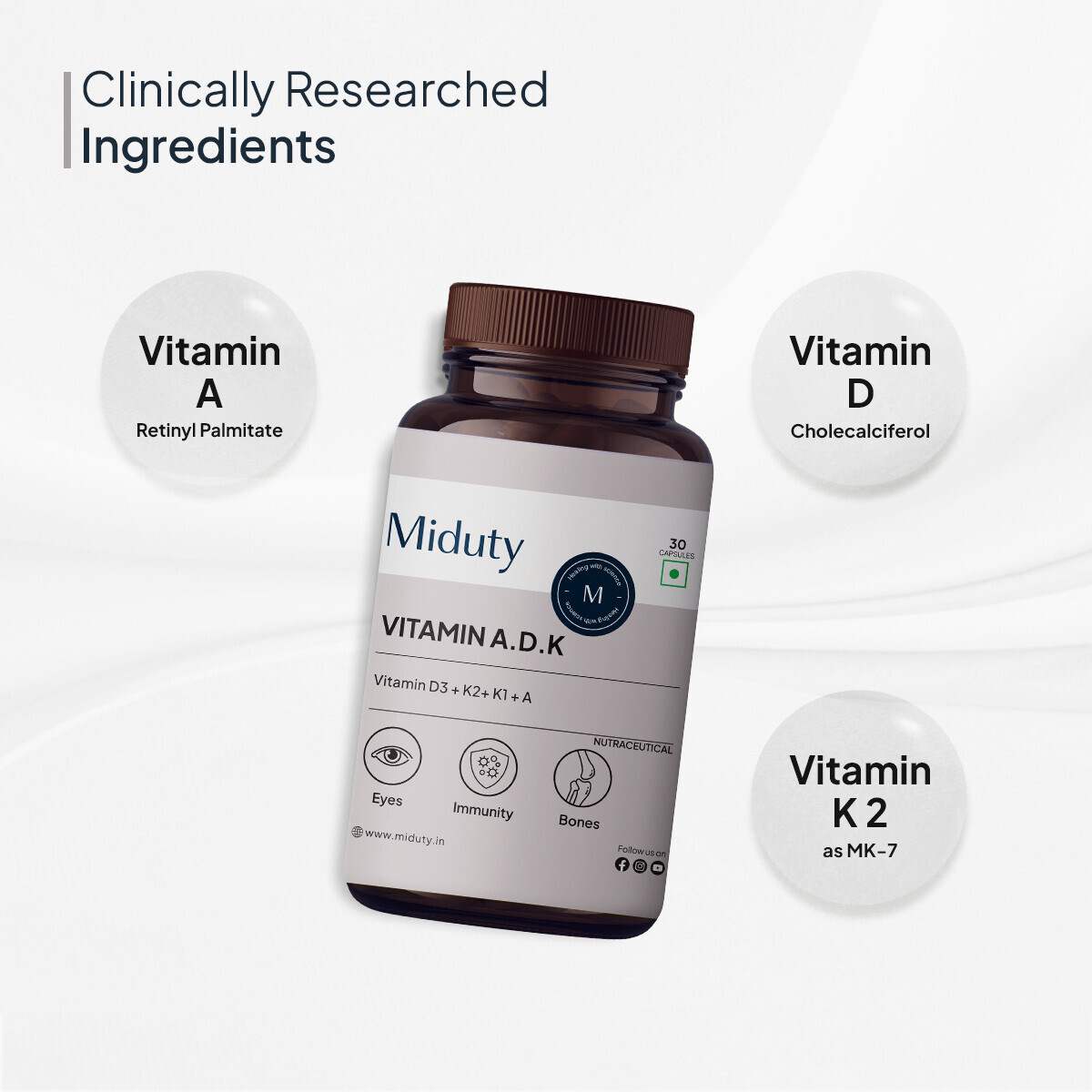 Miduty | Vitamin ADK - A D3 K2 K1 | 30 Cap