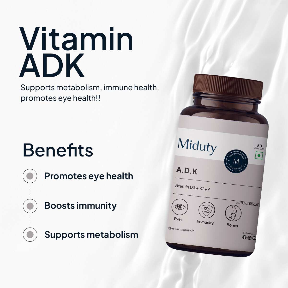 Miduty | Vitamin ADK - A D3 K2 | 60 Cap