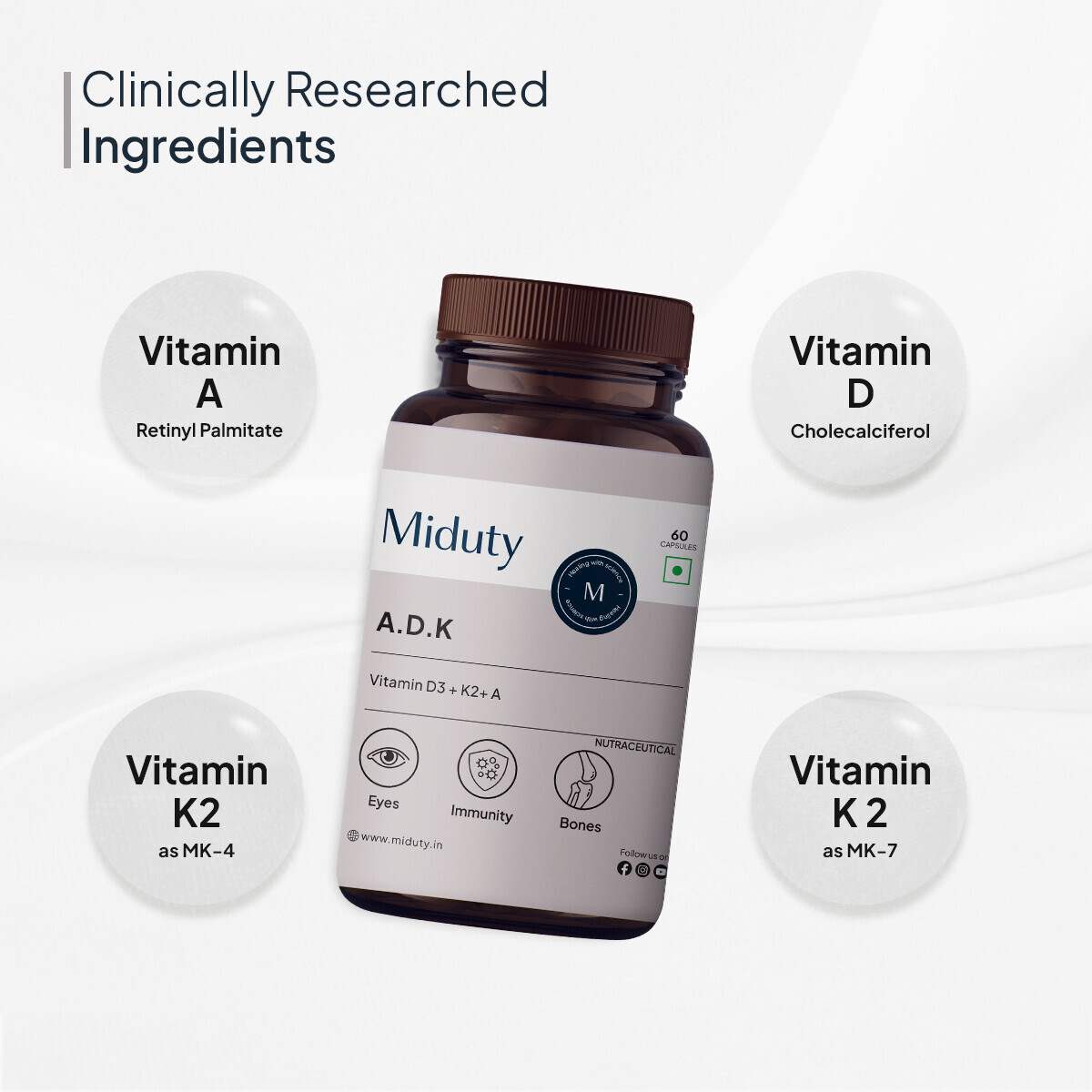 Miduty | Vitamin ADK - A D3 K2 | 60 Cap