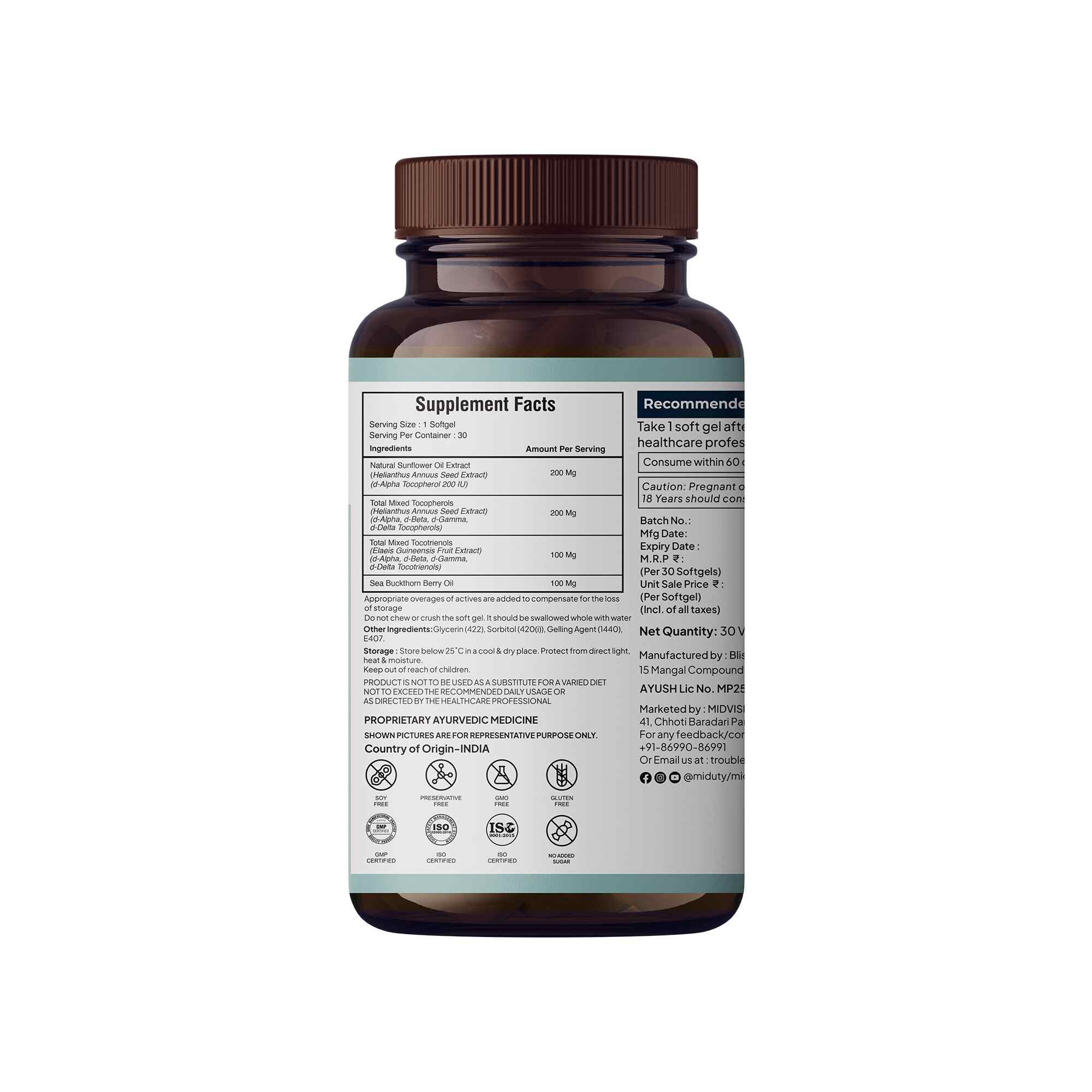 Miduty | Mixed Tocopherols & Tocotrienols | 30 Softgels