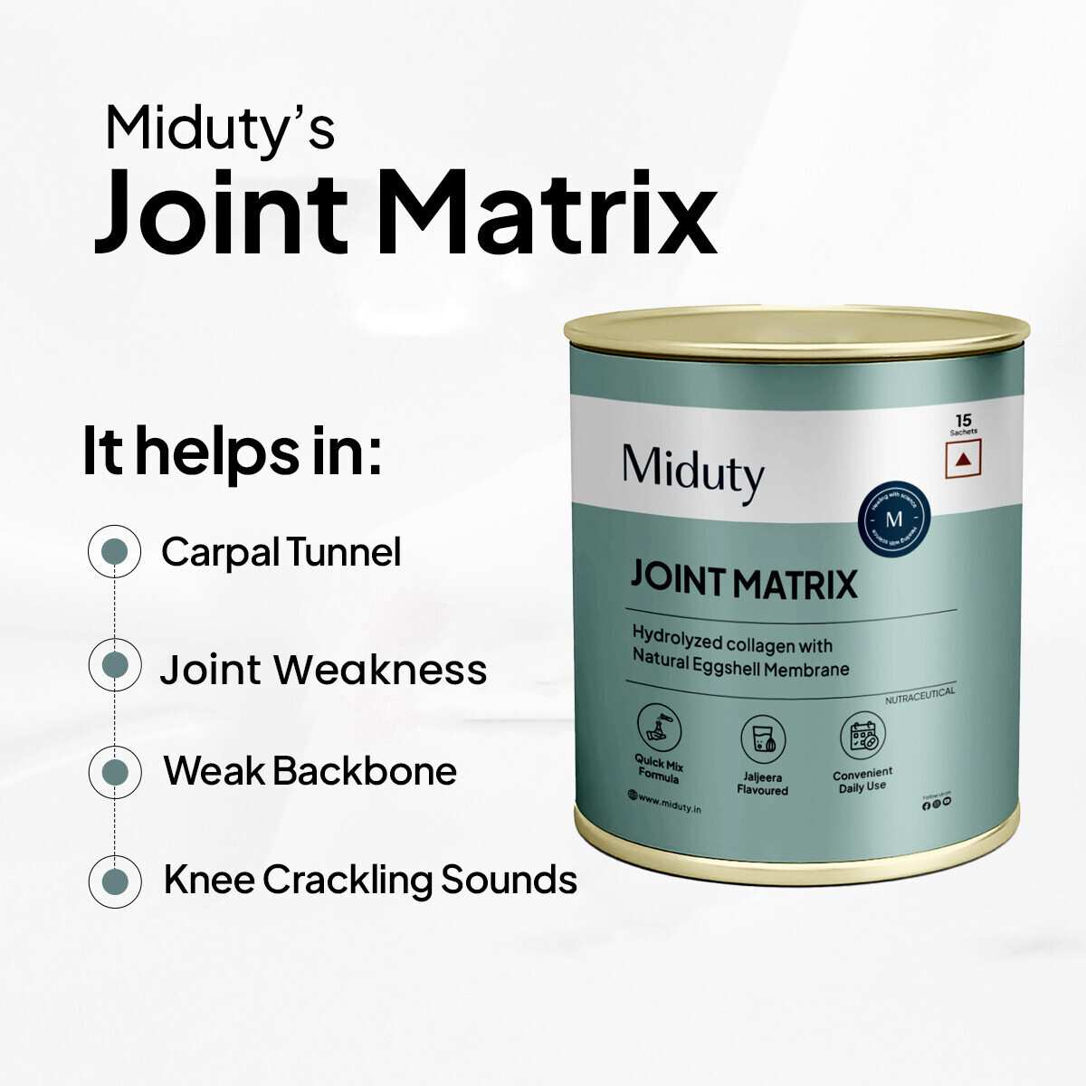 Miduty | Joint Matrix | Glucosamine, Boswellia & Collagen | 15 Sachets