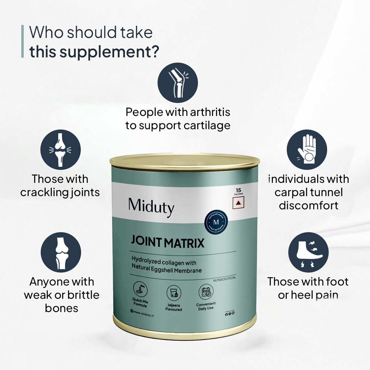 Miduty | Joint Matrix | Glucosamine, Boswellia & Collagen | 15 Sachets