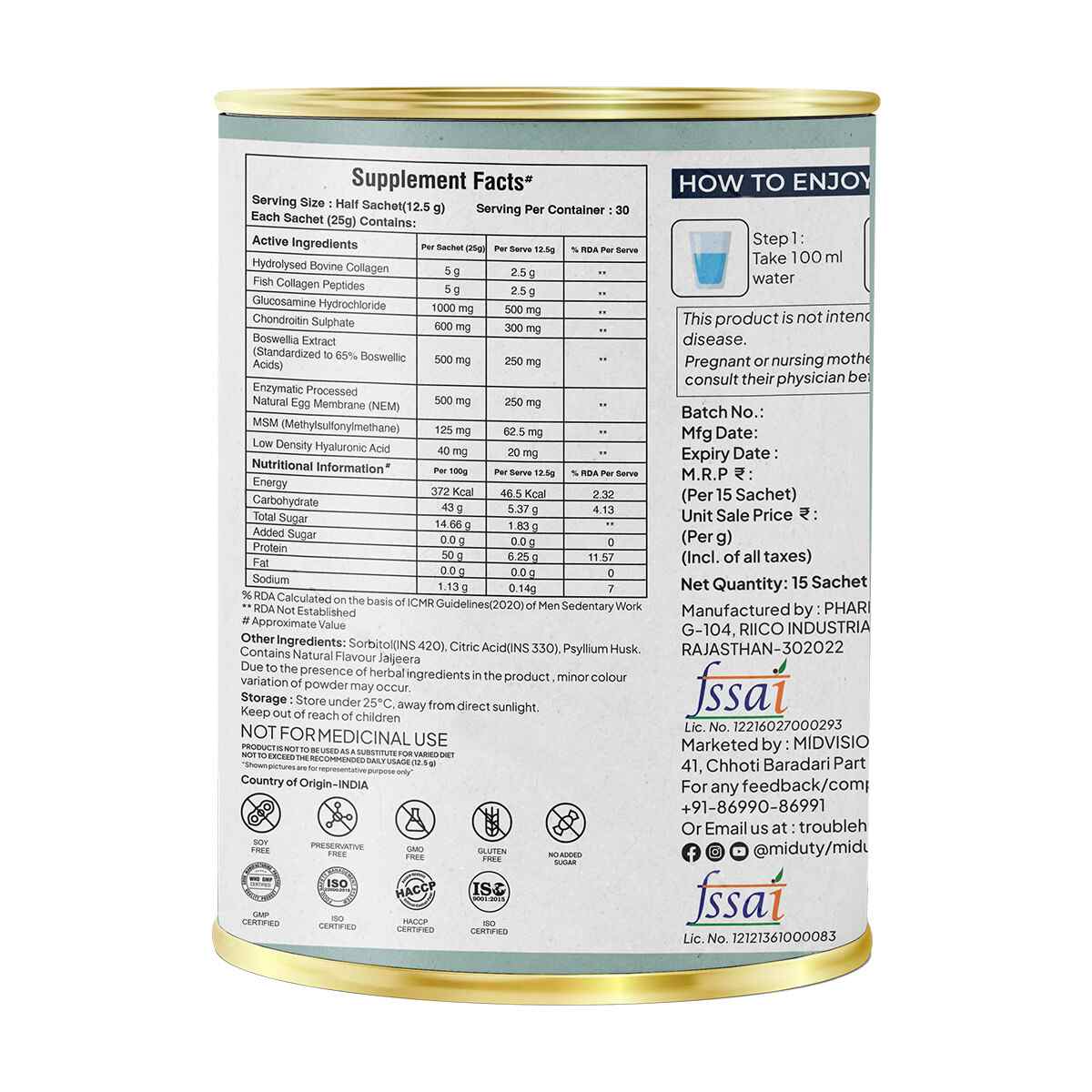Miduty | Joint Matrix | Glucosamine, Boswellia & Collagen | 15 Sachets