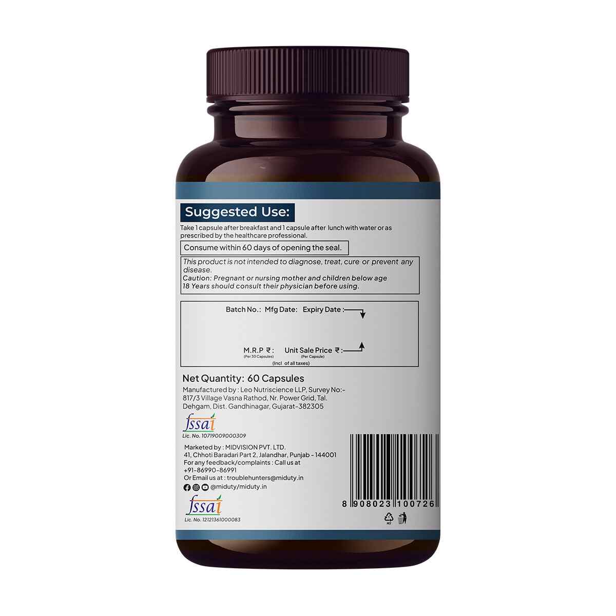 Miduty | Calcium Alpha-KetoGlutarate (Ca-AKG) Energy | 60 Cap