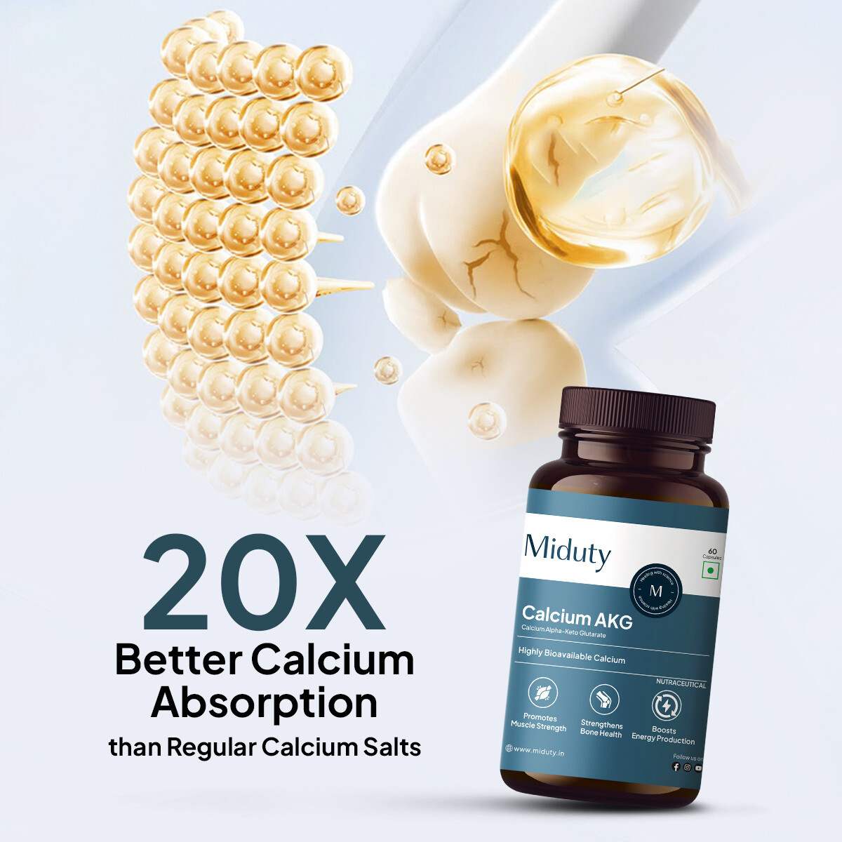 Miduty | Calcium Alpha-KetoGlutarate (Ca-AKG) Energy | 60 Cap