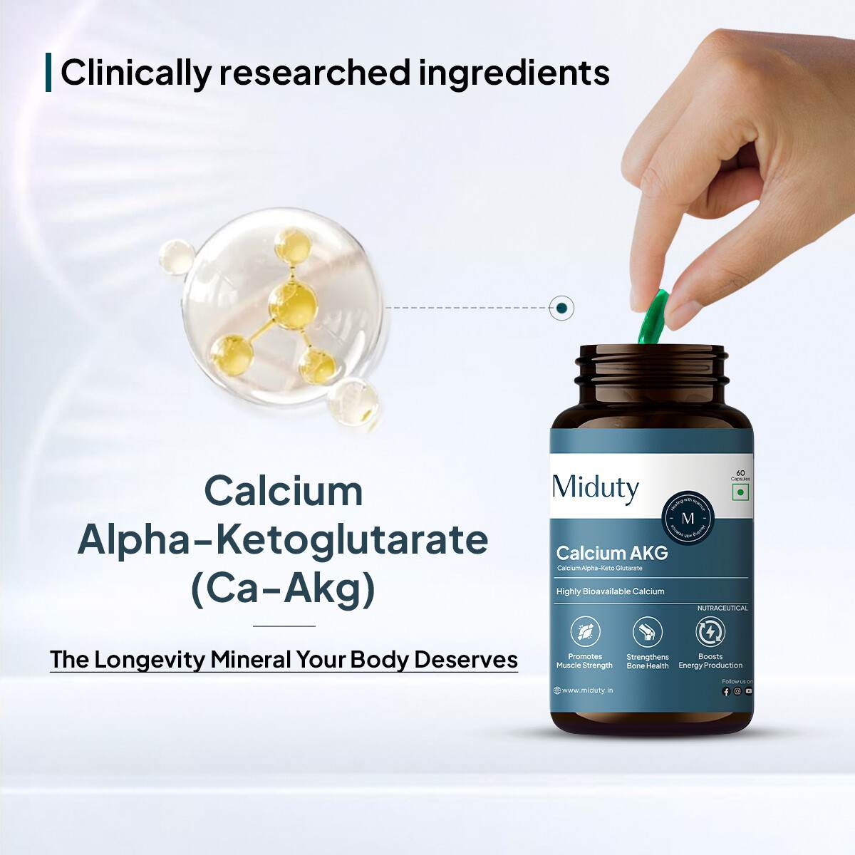 Miduty | Calcium Alpha-KetoGlutarate (Ca-AKG) Energy | 60 Cap