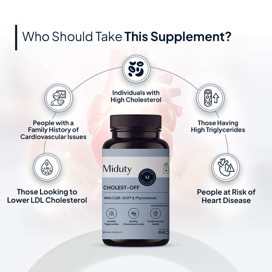 Miduty | Cholest Off | Diabetes, Heart Disease, Niacin | 100% Vegetarian | 60 Tab