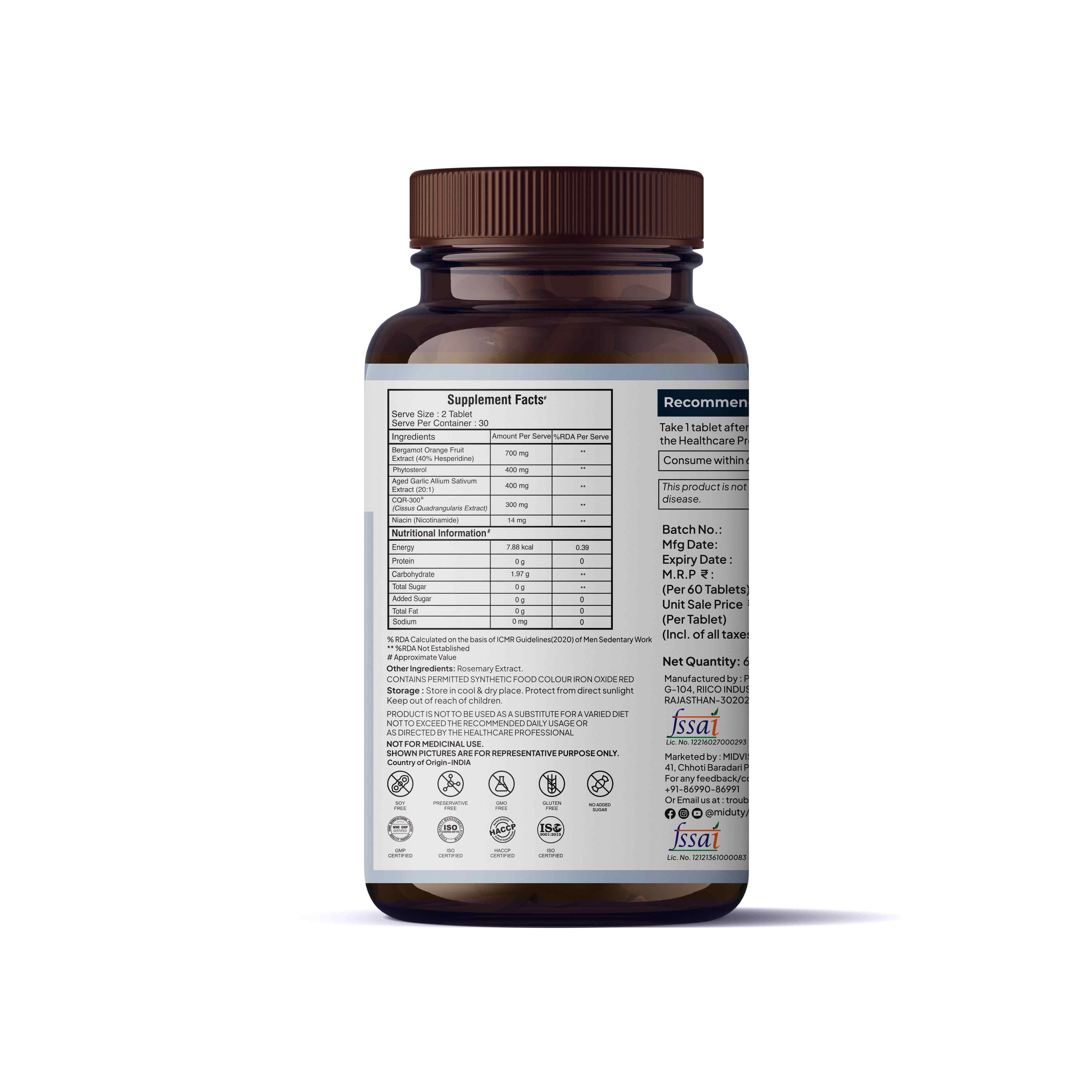 Miduty | Cholest Off | Diabetes, Heart Disease, Niacin | 100% Vegetarian | 60 Tab